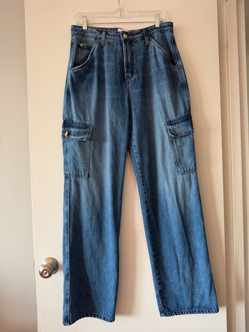 The General Cargo Jeans In Blue FRAME Size 28 High Rise Wide Leg 32” inseam